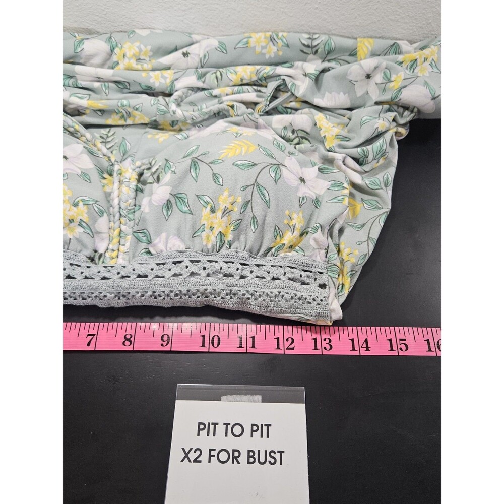 No Boundaries Womens Medium 7-9 Green Dress Crochet Waist Floral Summer Cottage - Picture 14 of 15